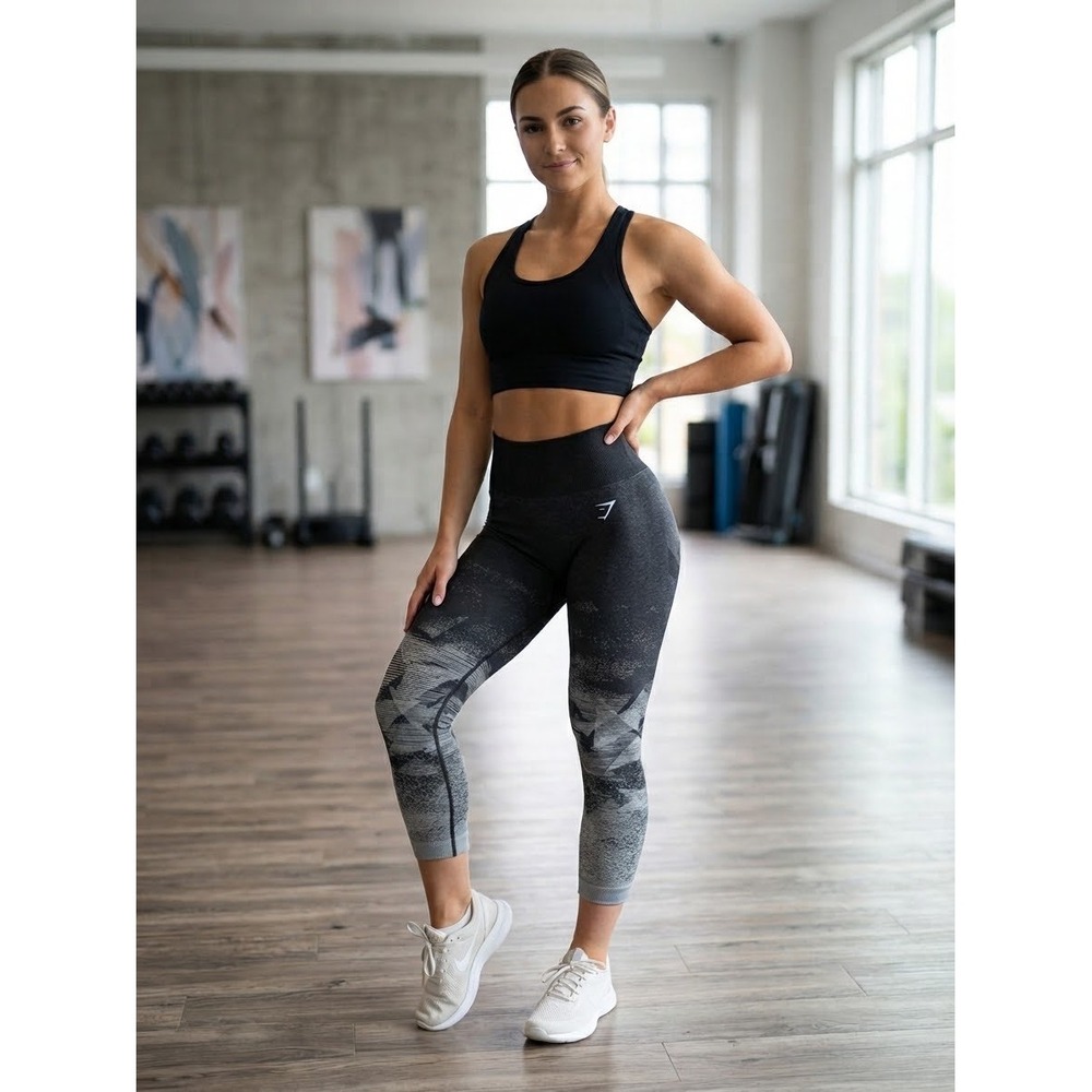 Gymshark Geo Seamless Leggings Black Grey High Waisted Geometric Small